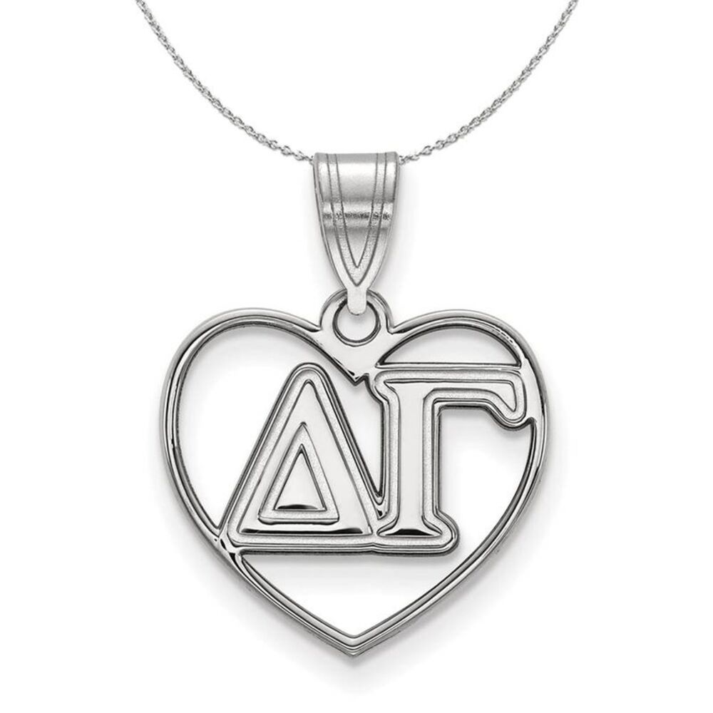 Sterling Silver Delta Gamma Heart Greek Necklace - 24 Inch